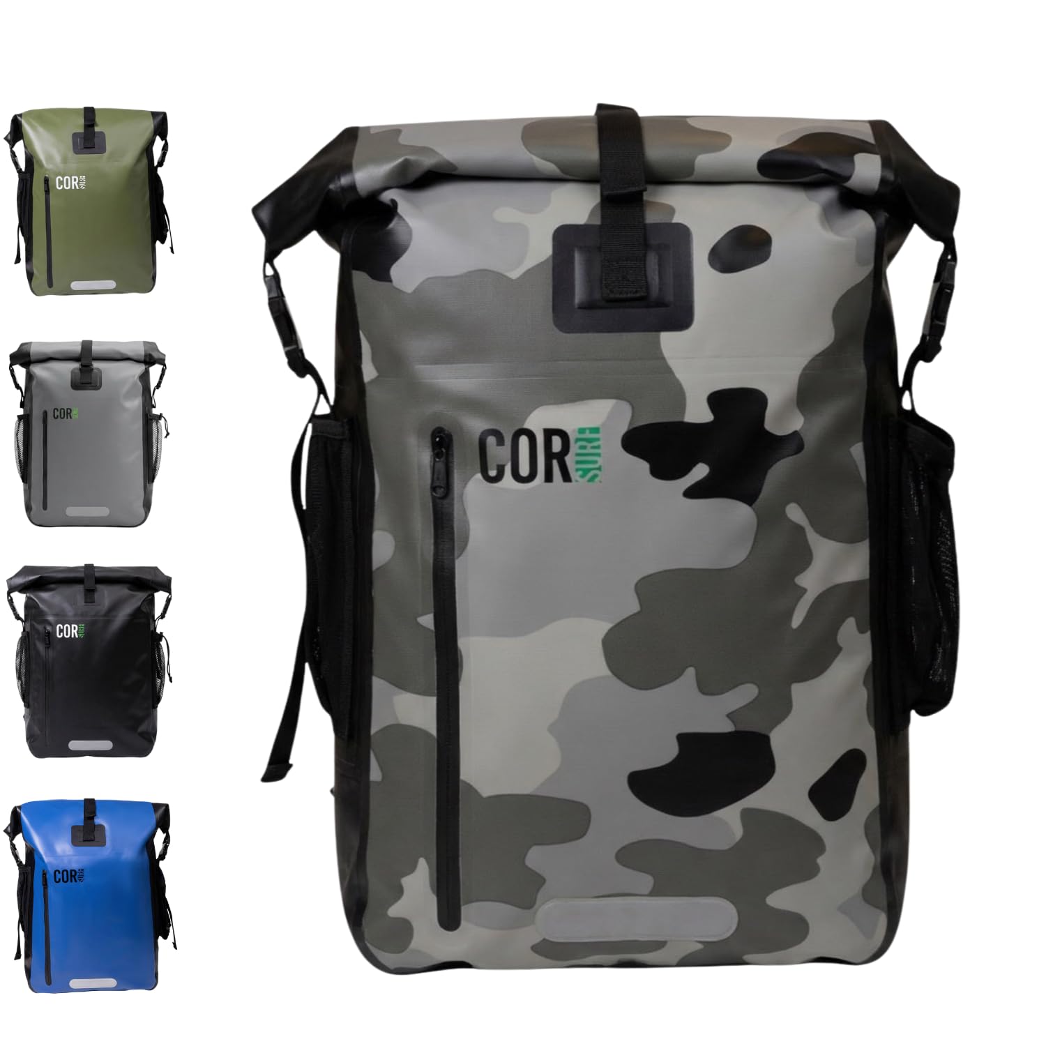 COR Surf Waterproof Backpack with Laptop Sleeve | Heavy Duty Hiking, Kayak Dry Bag Backpack | Roll-Top Closure (40L Camo)