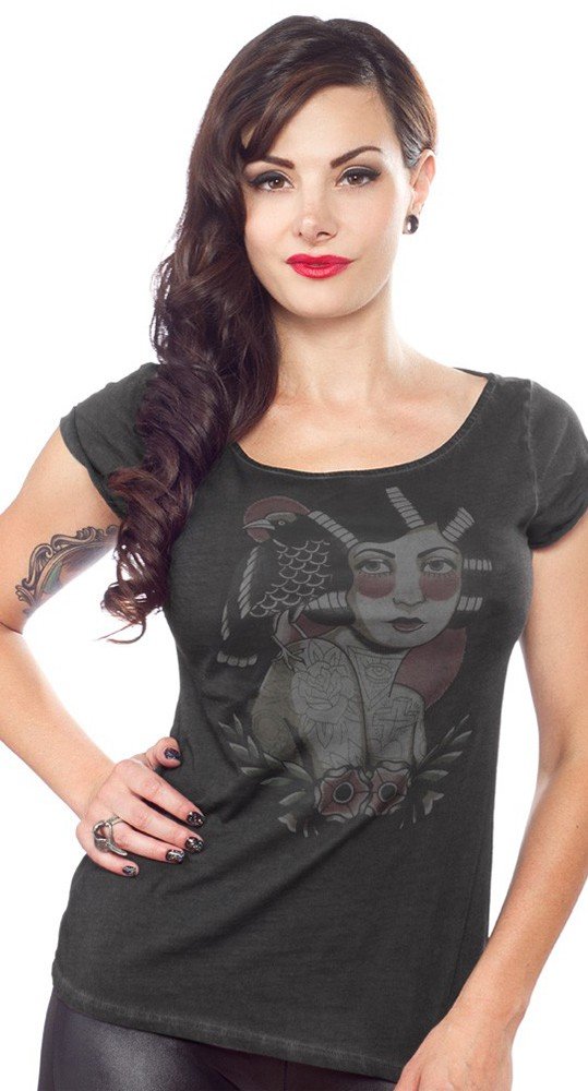 Sourpuss The Raven Tattooed Pinup Distressed Shirt from Clothing