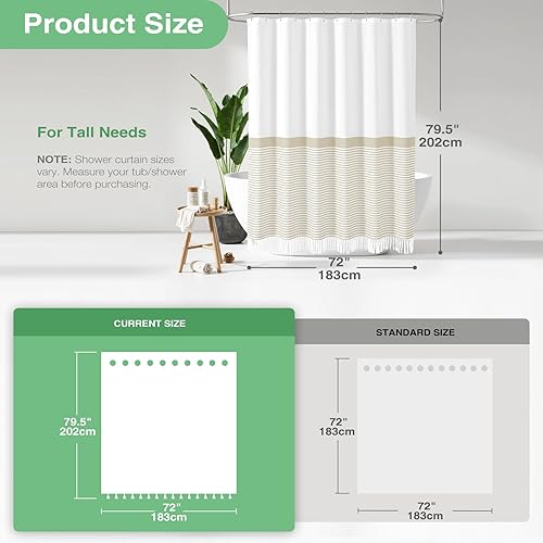 Vista 83 de Dynamene Cortina de ducha de tela marrón, cortinas de ducha con borlas a rayas bohemias para baño, juego de cortina de ducha de tela texturizada