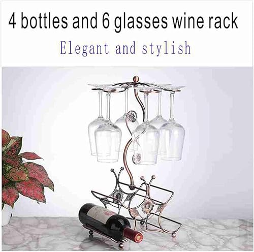Miniatura 5 de Estante para vino y soporte para copas de vino, capacidad para 4 botellas de vino y 6 vasos, perfecto para decoración de cocina del hogar y estante