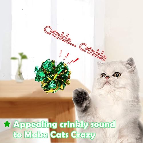 Miniatura 8 de Mylar - Bolas arrugadas para gatos, juguetes interactivos arrugados para gatos, bolas de juguete independientes para gatos gordos, gatitos