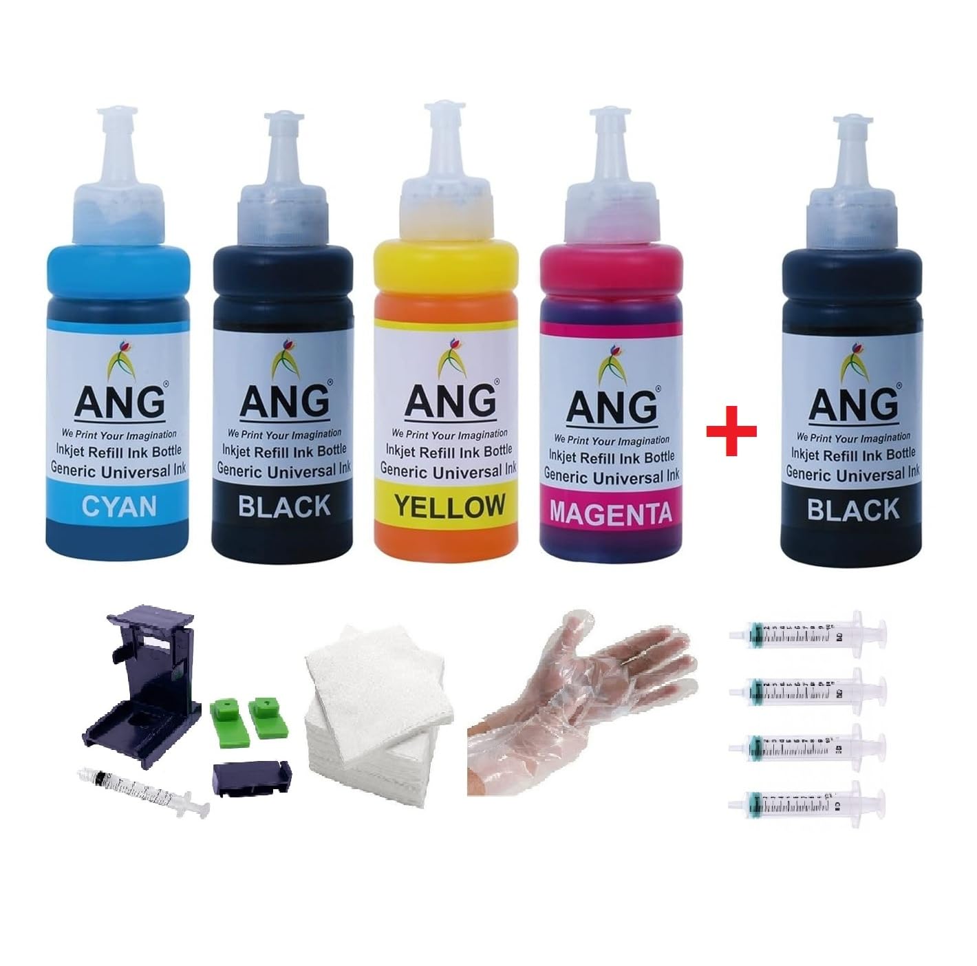 ANG Compatible Refill Ink for DeskJet 2331 Printer Compatible with Cartridge 805, 803, 680, 678, 818, 802, 901, 703, 704, 46, 21, 22, 27, 28, 56, 57 (5 Bottles Full Set)
