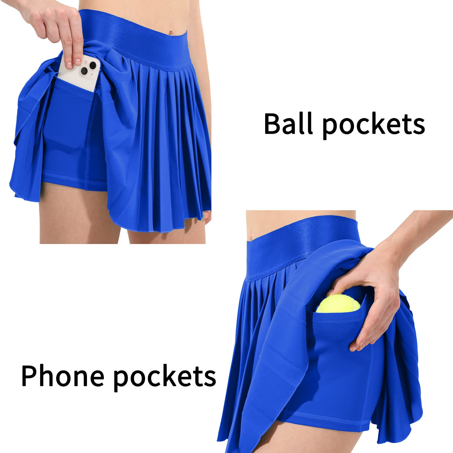 Falda de tenis plisada para mujer, pantalones cortos integrados, faldas atléticas de cintura alta, con bolsillos, holgada, casual, Azul, Small