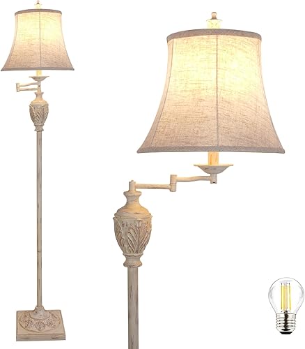 Lámpara de pie LED tradicional con brazo oscilante ajustable de 350, lámpara de poste vintage con brazo oscilante para sala de estar, dormitorio y