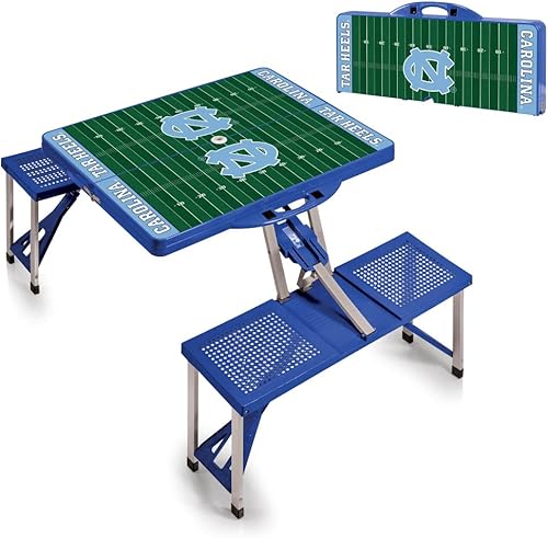 Vista 136 de PICNIC TIME NCAA North Carolina Tar Heels Folding Picnic Table - Camping Table - Outdoor Table with Umbrella Hole Negro