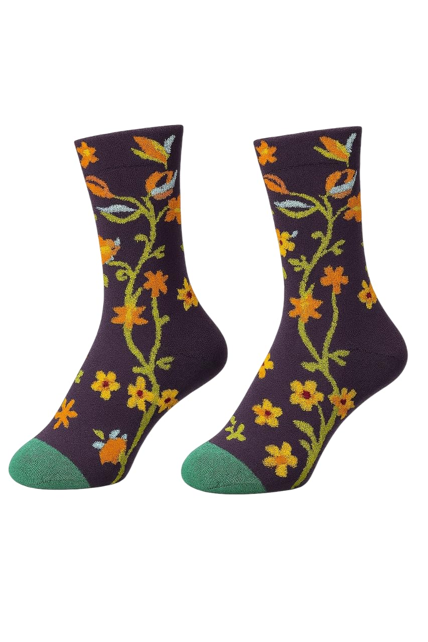 Women Mid Calf Soft Pure Cotton Calf Length Socks, Pack of 1 Pairs Free Size-image-8