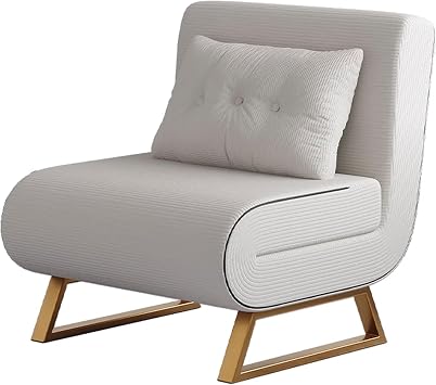 Sleeper Convertible Chair Bed Single Sofa Chair Convertible Sleeper Sofa with 5-Position Adjustable Backrest & Pillow Armless Design 70 X 63 X 77 CmWhite