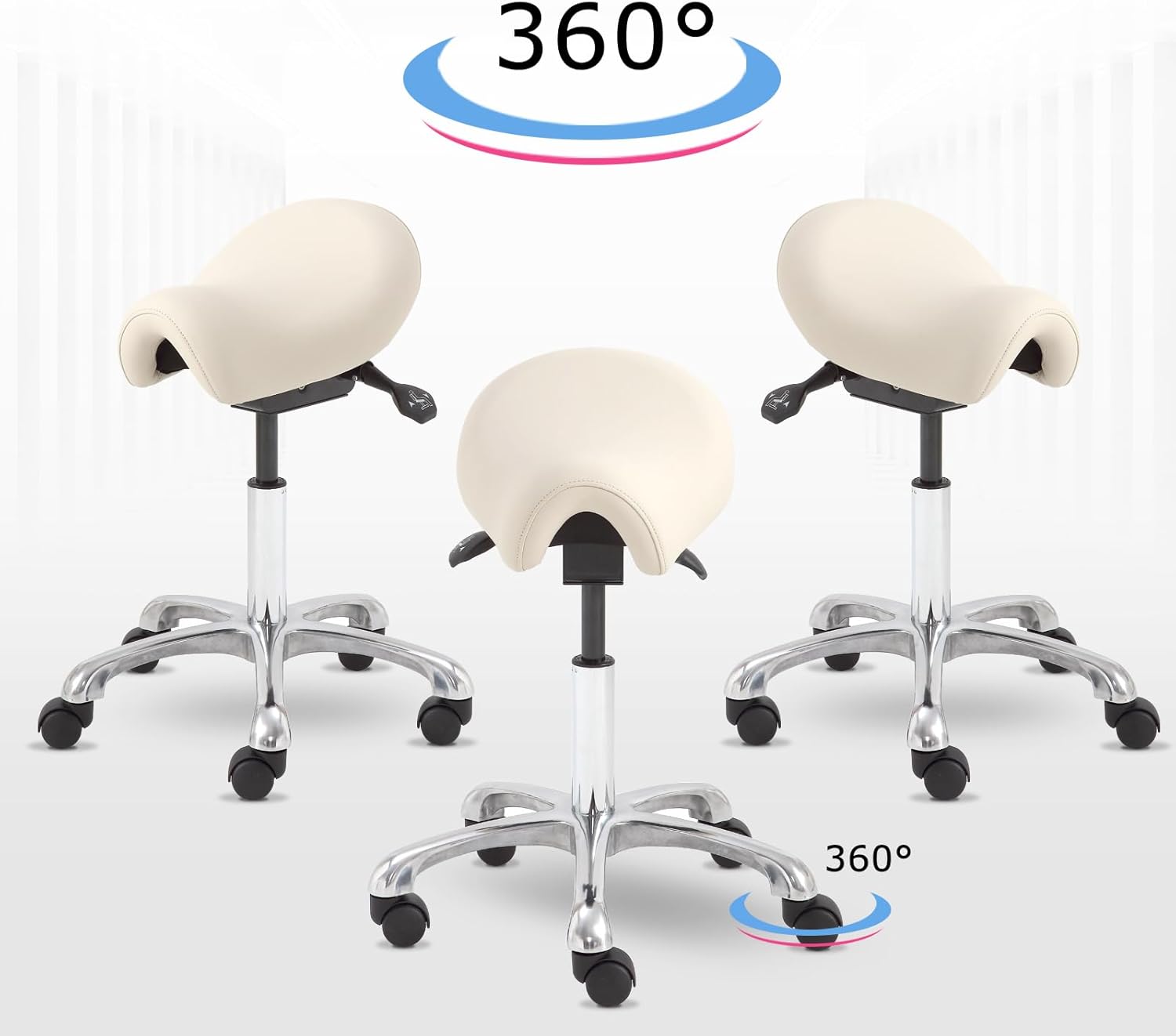 Ergonomic Saddle Stool - Adjustable Height & Tilt Saddle Stool Chair for Salon, Spa, Lash Tech, Tattoo Artist & Drafting, Beige - Image 4