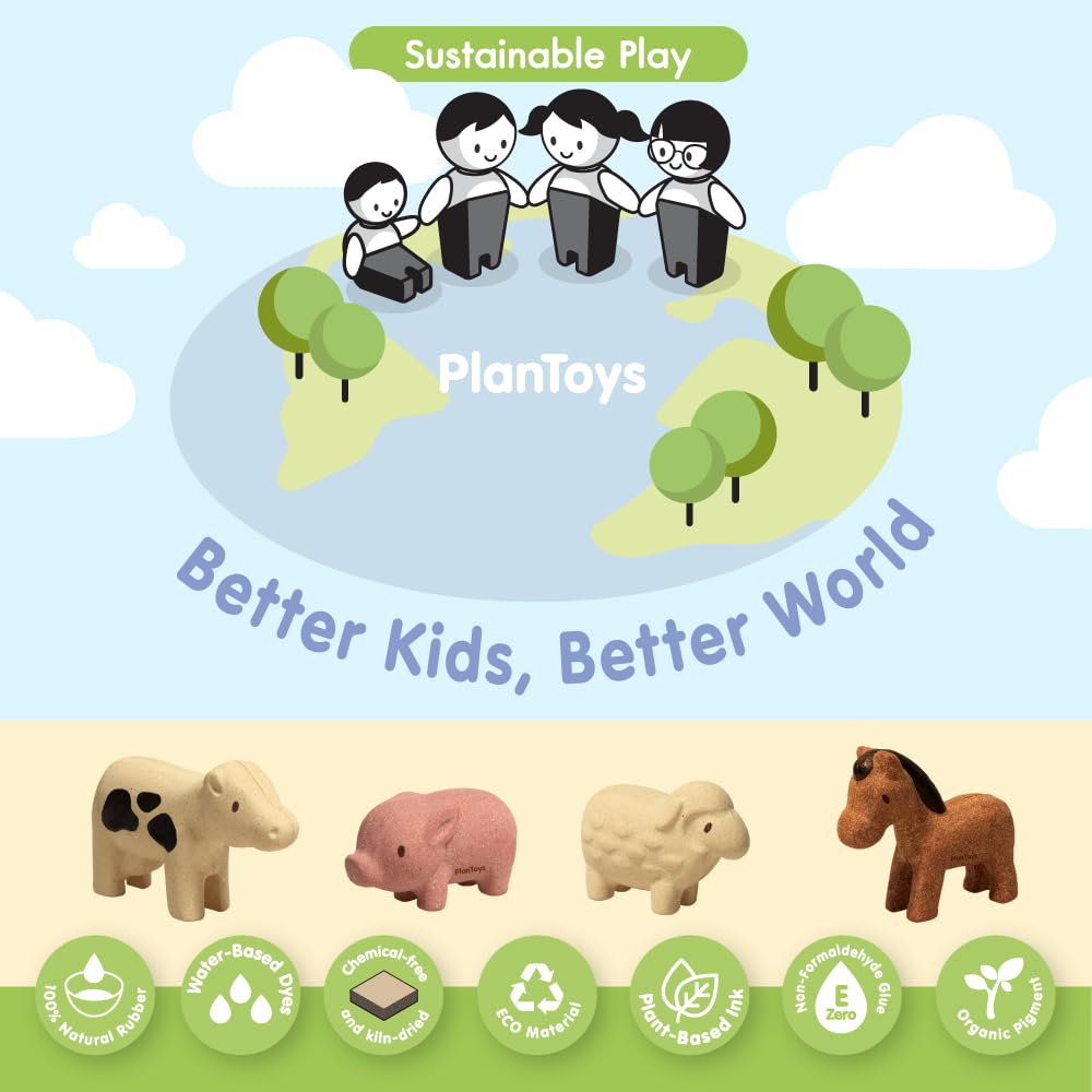 Eco-Friendly Wild Animal Playset By PlanToys - 4 Rubberwood Jungle Animals For Toddler Play