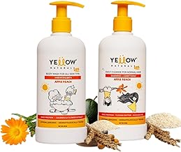 Yellow Naturals Daily Cleanse Shampoo & Conditioner And Hyderating Body Wash Combo for Kids (4-12 Years) | Kids Body Wash And Shampoo Combo | For All Skin Types | Apple Peach - Combo Pack (Set of 2)