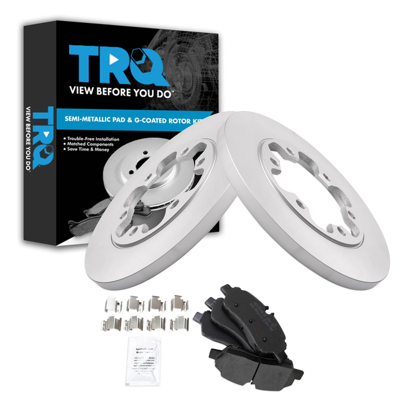 TRQ Rear Brake Pad and Rotor Set Semi Metallic Coated Rotors Compatible with 2015-2019 Ford Transit-350 HD