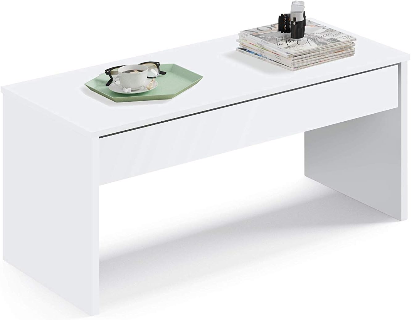 Muebles Pitarch Oslo Mesa, Aglomerado de partículas y melamina de Alta Densidad, Blanco Soft, 58 x 100 x 50/47 x 100 x 50 cm