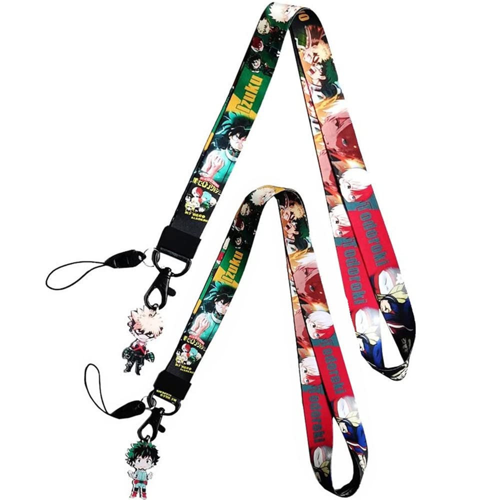 2Pcs Anime My Hero Academia Midoriya Bakugou Lanyard Keychain Phone Strap Charm Women Men Bag Work ID Card Badge Lanyard (My Hero)
