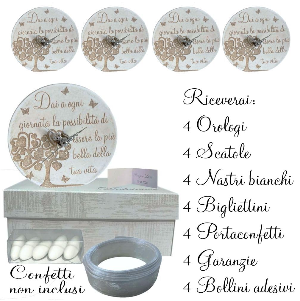 Regalami.shop Set 4 bomboniere in pietra con scatola, portaconfetti, nastro e bigliettino ideale per tutte le cerimonie (set 4)
