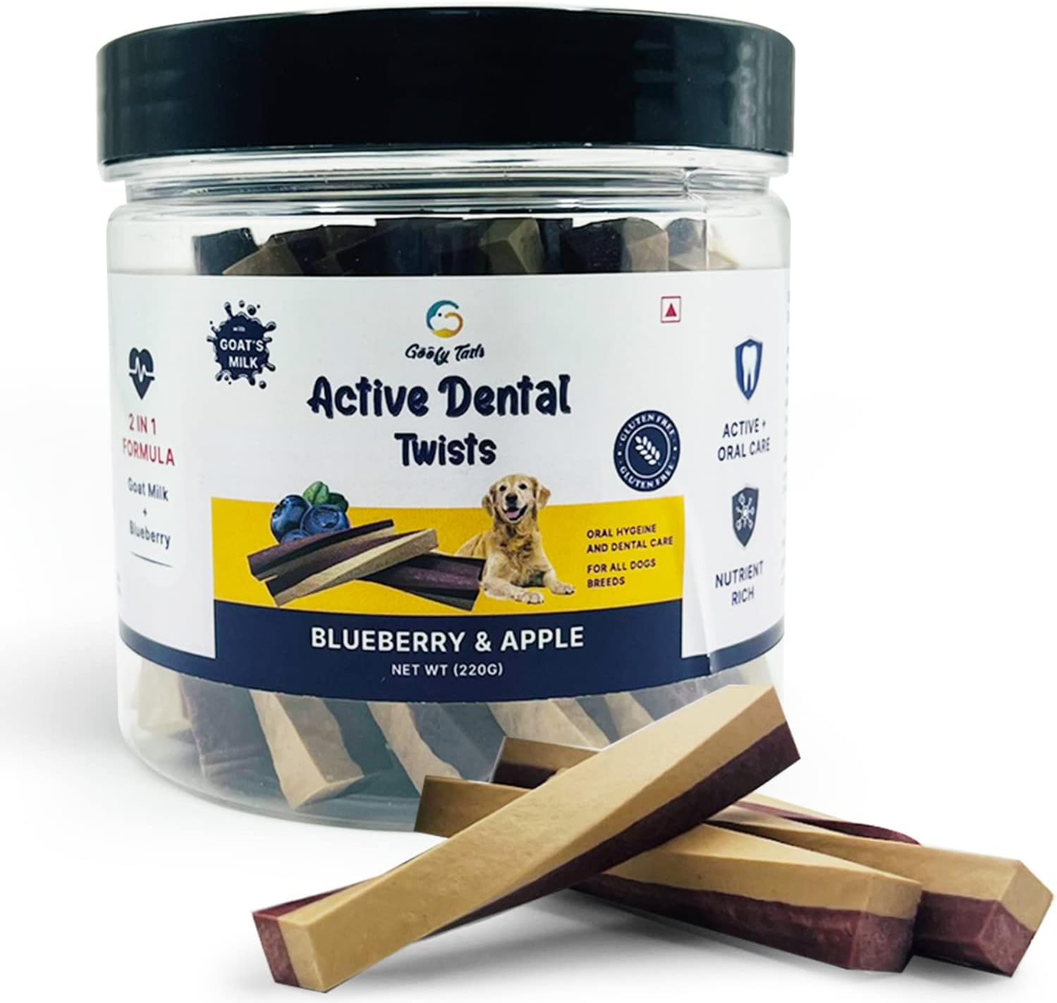 Active Blueberry and Apple Dental Stick 220g, Dog Treats Non Vegetarian, Dental Sticks for Dogs, Chew Sticks for Dogs, Dog Chew Stick