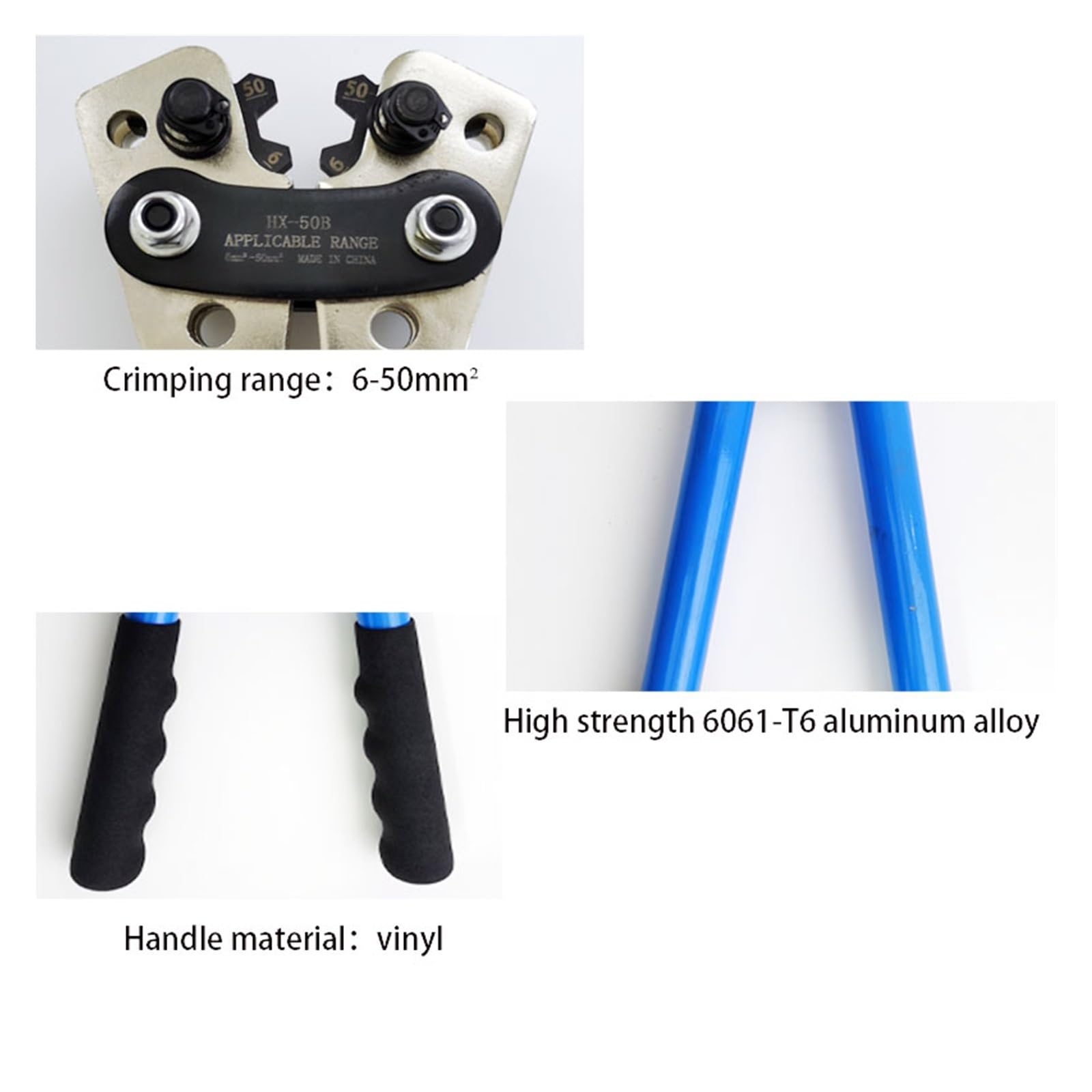 Zaciskarka 6-50mm ² AWG 22-10 Do Końcówek Rurowych Z Łbem Sześciokątnym 60 Miedzianym Pierścieniem Precyzyjny, OszczęDzająCy Pracę(HX-50B 120PCS)