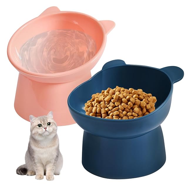 Juego de 2 Comedero Gato Eelevado, Cuenco para Gatos Elevado con Inclinación de 15° con Soporte