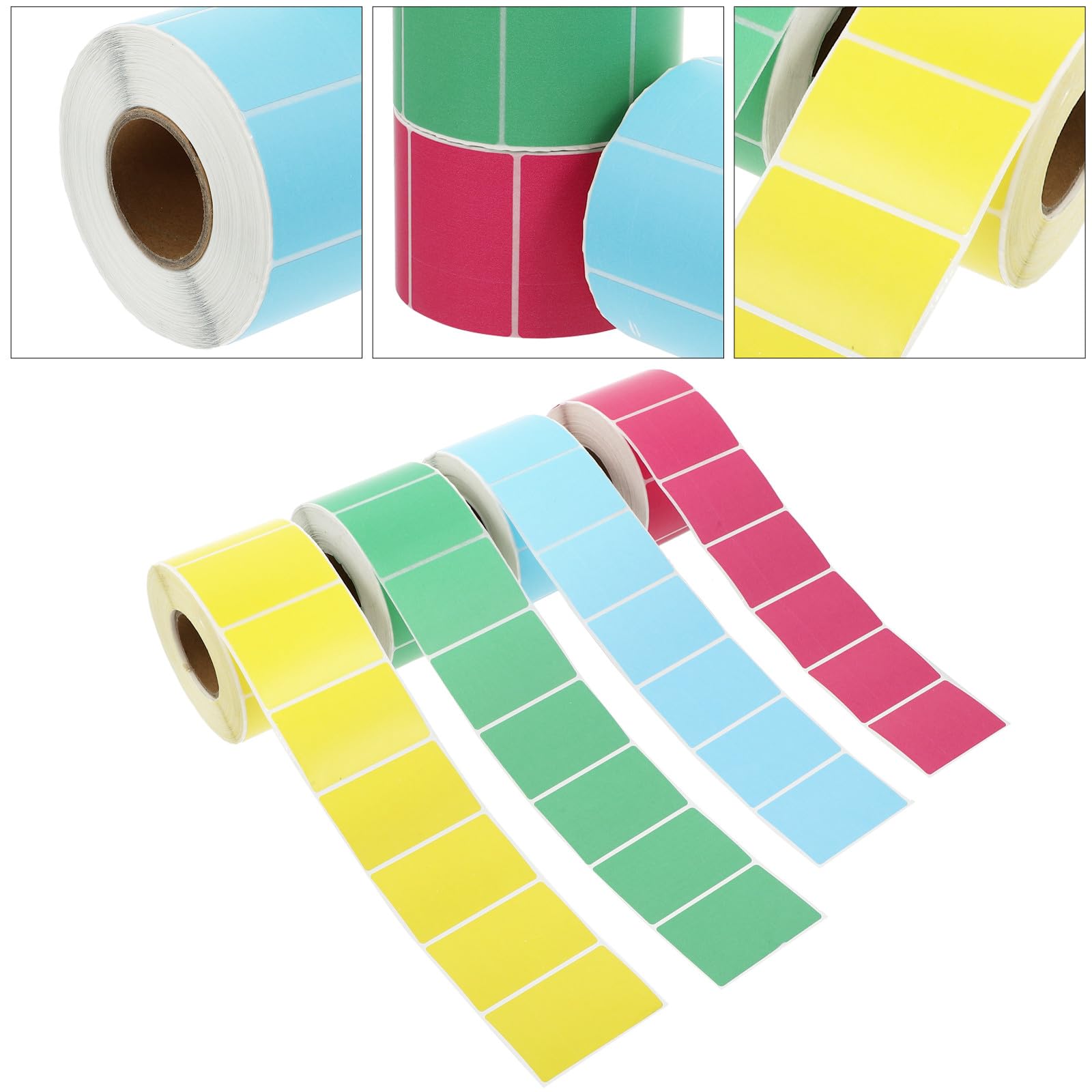 SECFOU Étiquettes Autocollantes Papier Thermique Colorées 4 Rouleaux Imperméables sans Décoloration Adhésives Résistantes pour Bouteilles et Tiroirs