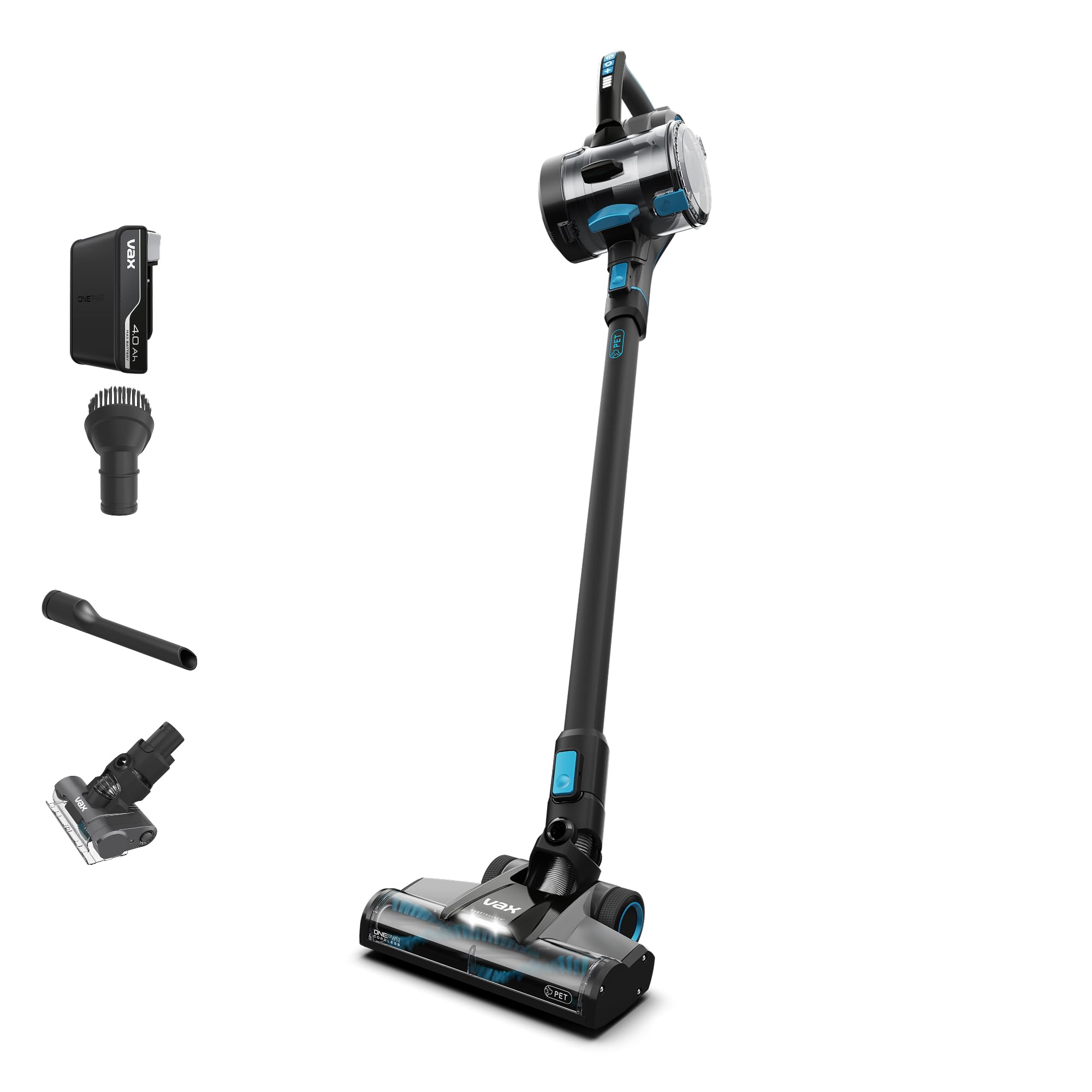 Vax 1-1-142312 ONEPWR Blade 4 Pet Cordless Vacuum Cleaner with Motorised Pet Tool – CLSV-B4KP, Graphite/Cyan Blue