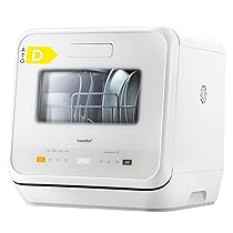 COMFEE’ Mini Lavastoviglie CDWMTO201D(W) Piccola lavastoviglie da tavolo con serbatoio dell’acqua integrato da 5 l, lavaggio a vapore, stoccaggio ventilato, classe energetica D – Bianco