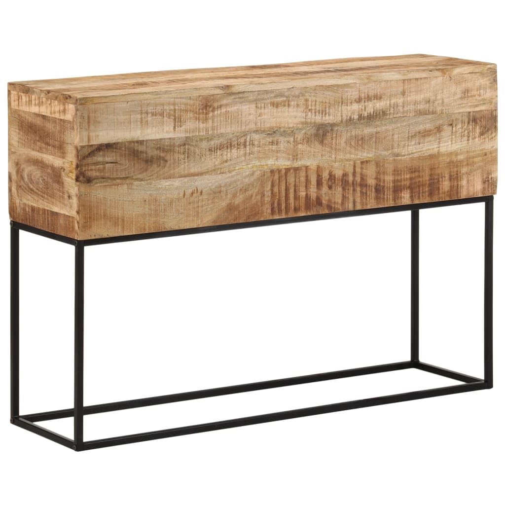 SXZenSpace Console Table 110x30x75 cm Solid Rough Mango Wood with Iron Frame Rustic Modern Side for Hallway Living Room Bedroom
