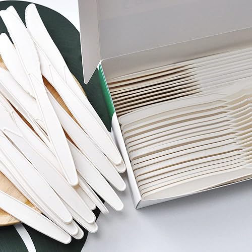 Miniatura 8 de Cubertería compostable de almidón de maíz, juego de 50 cuchillos, utensilios ecológicos, biodegradables, duraderos, resistentes, resistentes,