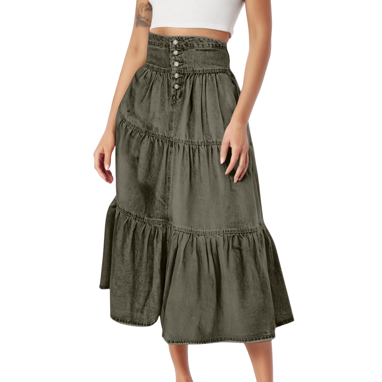 Jupe Longue Femme Taille avec Boutons Chic Sexy Style Décontracté Élégante pour Toutes Saisons