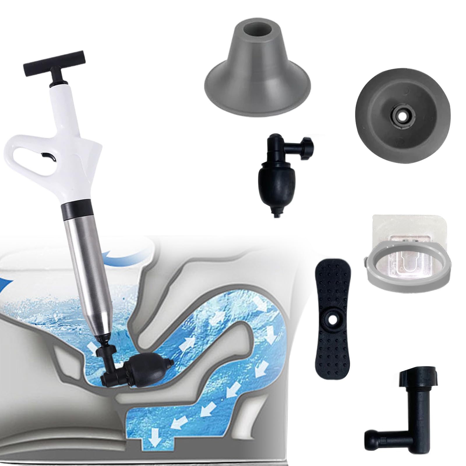 Pulitore per tubi con indicatore di pressione dell'aria, 4 ventose, pulitore per tubi ad aria compressa, per lavabo, WC, bagno, doccia, cucina