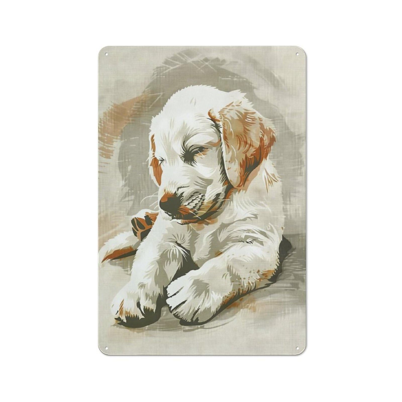 Junmoney Sleeping Golden Retriever Puppy Nursery Illus Classic Tration Tin Sign 30X20cm, Classic Pub Decor For Cafe, Pub, Workshop Or Home Bar, Small Accent For Blank Walls