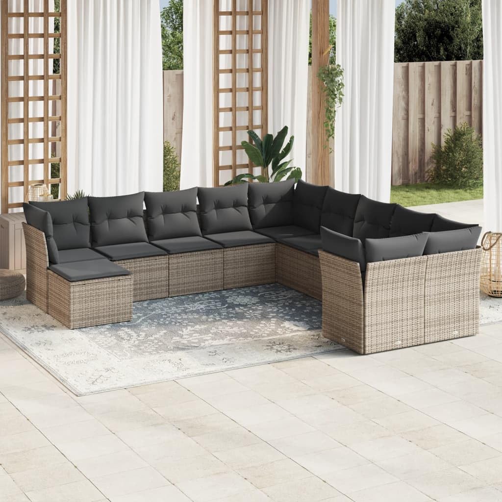 Trwały rattan PE na taras i patio zestaw 11 częściowy szary