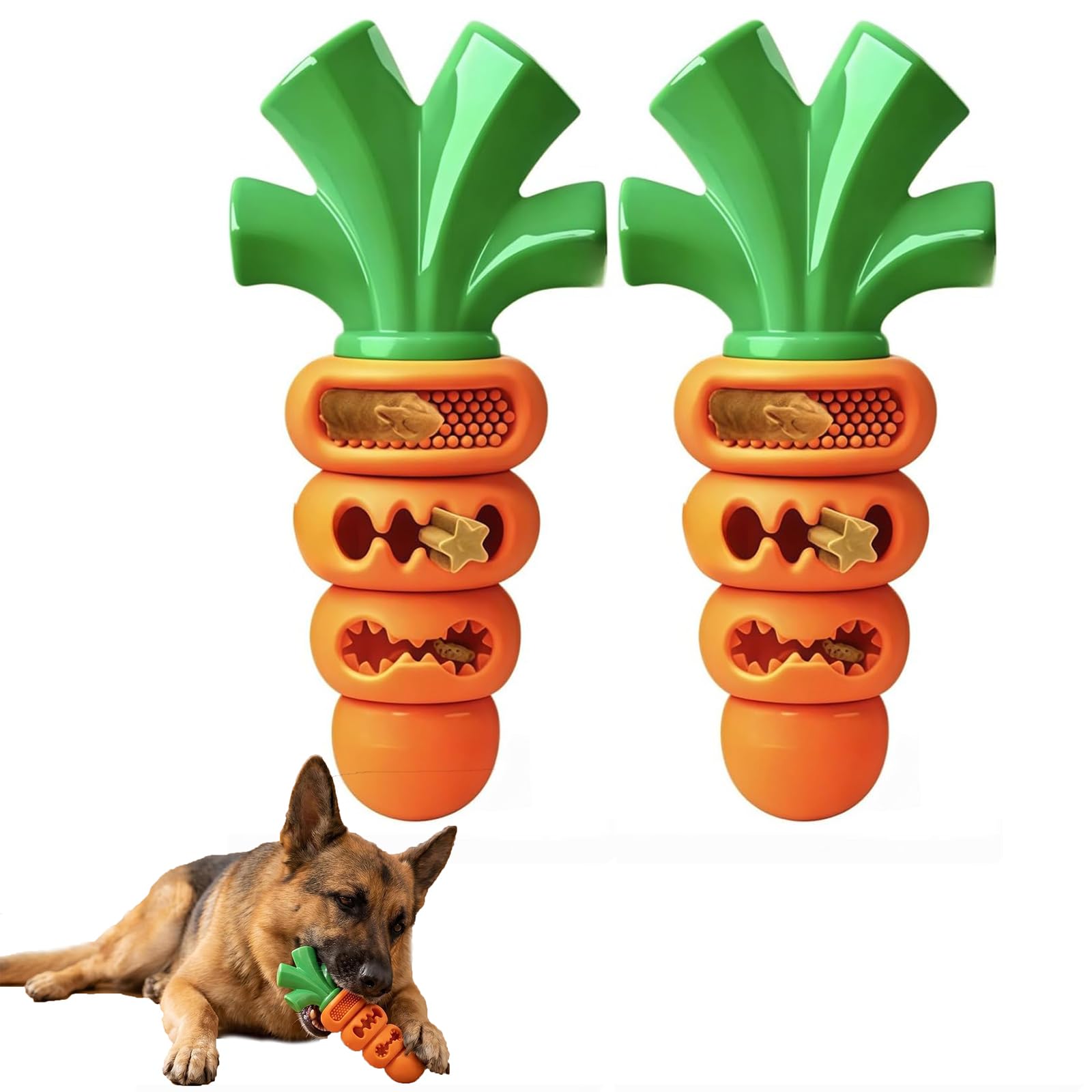 Jouet à mâcher pour Chien en Forme de Carotte, Distributeur de friandises en Nylon et Caoutchouc Naturel Ultra-résistant, Jouet Dentaire pour Le Nettoyage des Dents (2PCS)