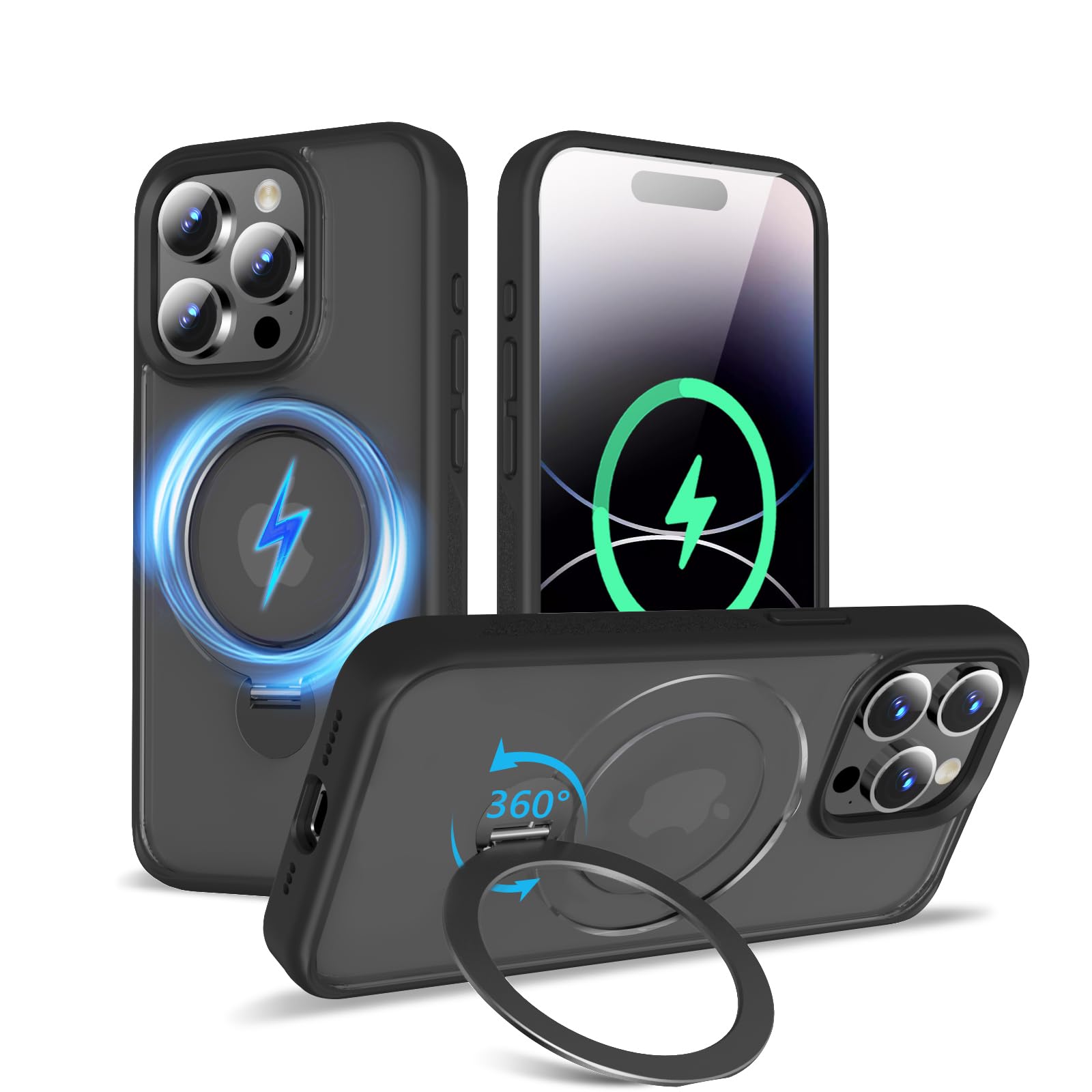 TaeliorTech Upgraded 360° Rotatable Magnetic Ring Stand for iPhone 14 Pro Case,Compatible with MagSafe,Military Drop Protection,Shockproof Matte