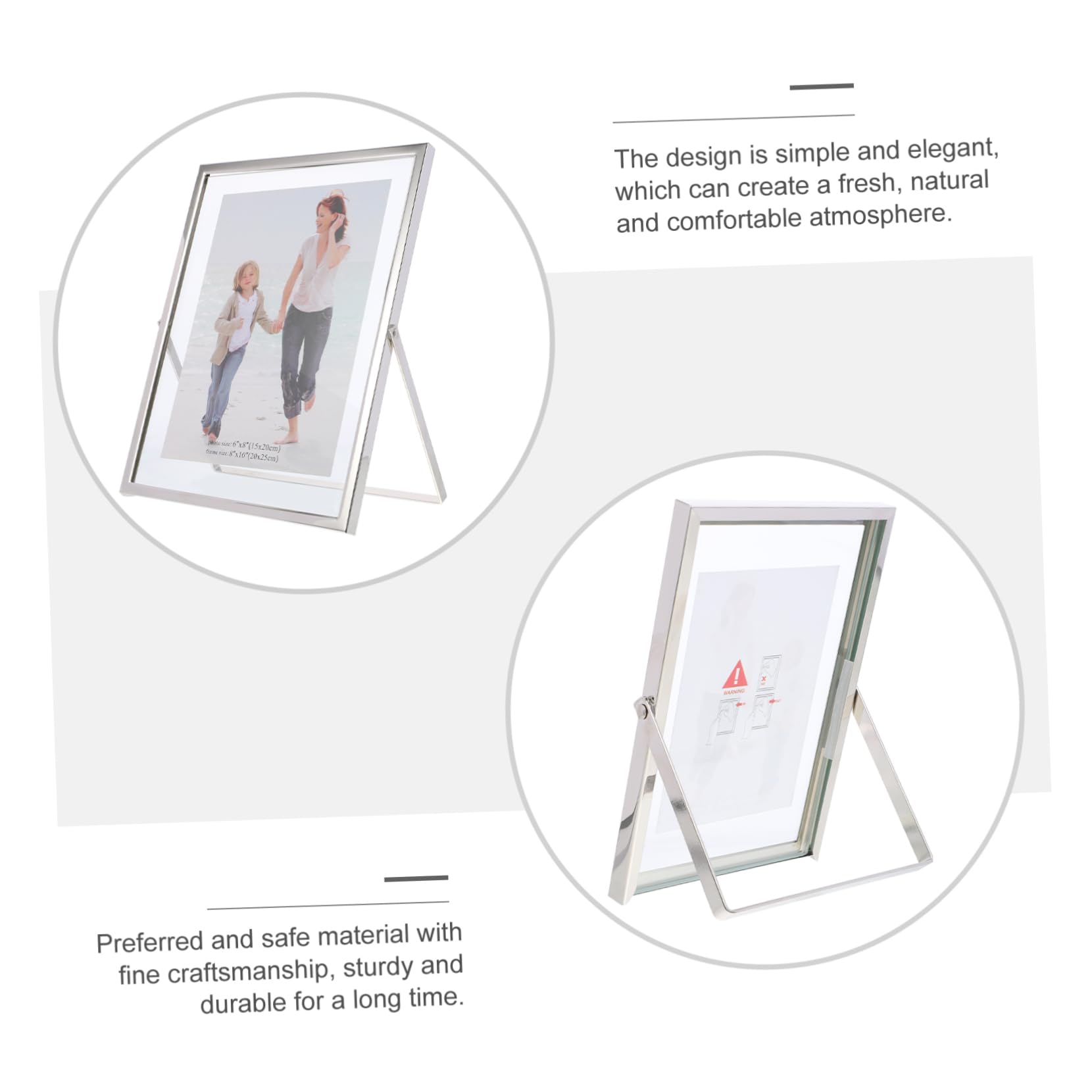 Cadre Photo Simple et Élégant en Verre Cadre Photo de Table Transparent Argenté Support Double Face pour Décoration Maison pour Exposition