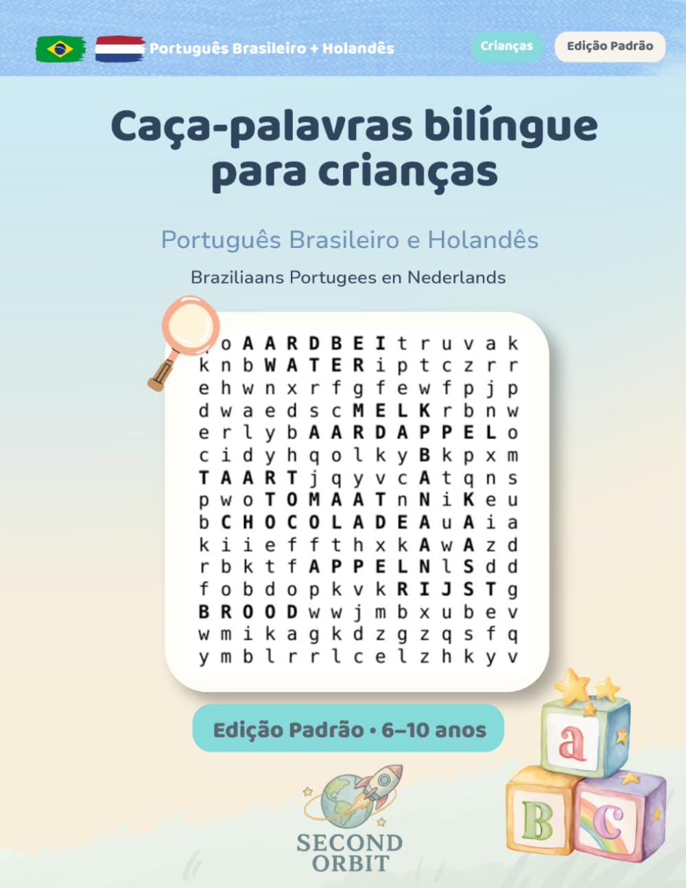 Caça-palavras Bilíngue para Crianças: Português Brasileiro e Holandês