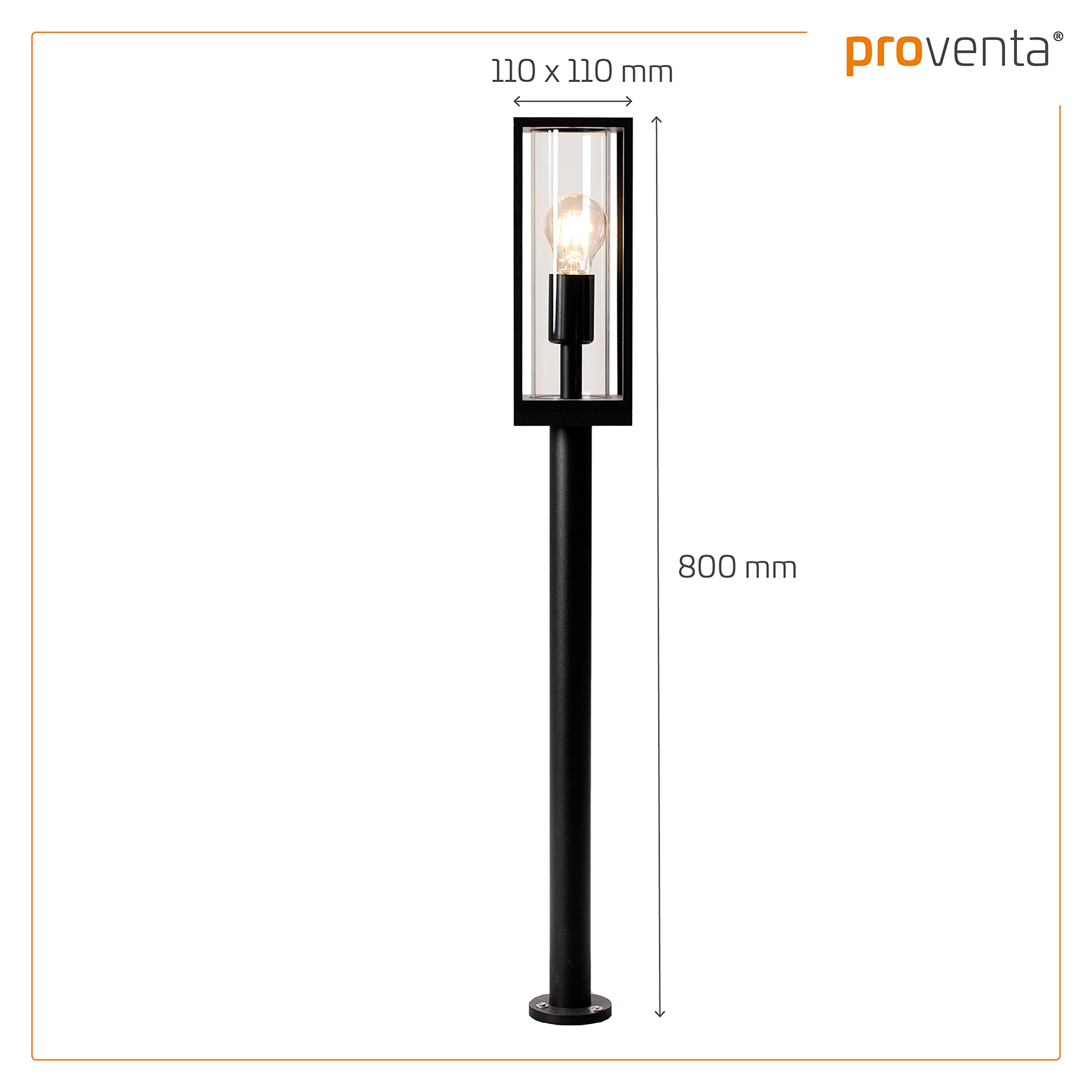 Proventa GlassTube Gehwegleuchte E27 1-flammig IP44 schwarz