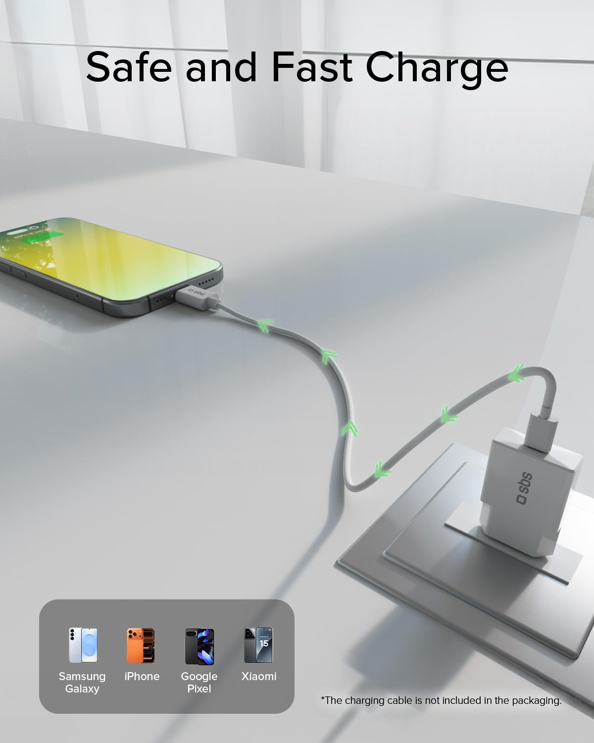 SBS Extra Slim GaN Charger 30W USB-C, GaN Technology, Power Delivery (PD 3.0 PPS), Szybkie ładowanie, ładowarka do iPhone'a, Androida, Tabletu i MacBooka Neo, Kompaktowy, Szary