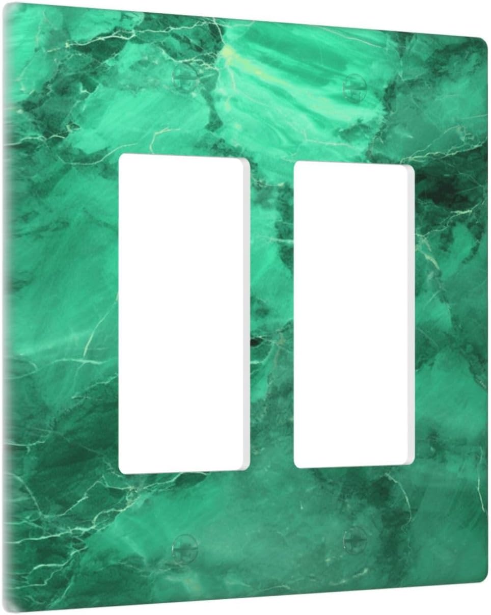 Outlet Covers Abstract Green Marble with Golden Veins 2 Gang Double Rocker Light Switch Cover Plate Decorative Wall Plate GFCI Electrical Switch Plate Covers for Bathroom Home Decor