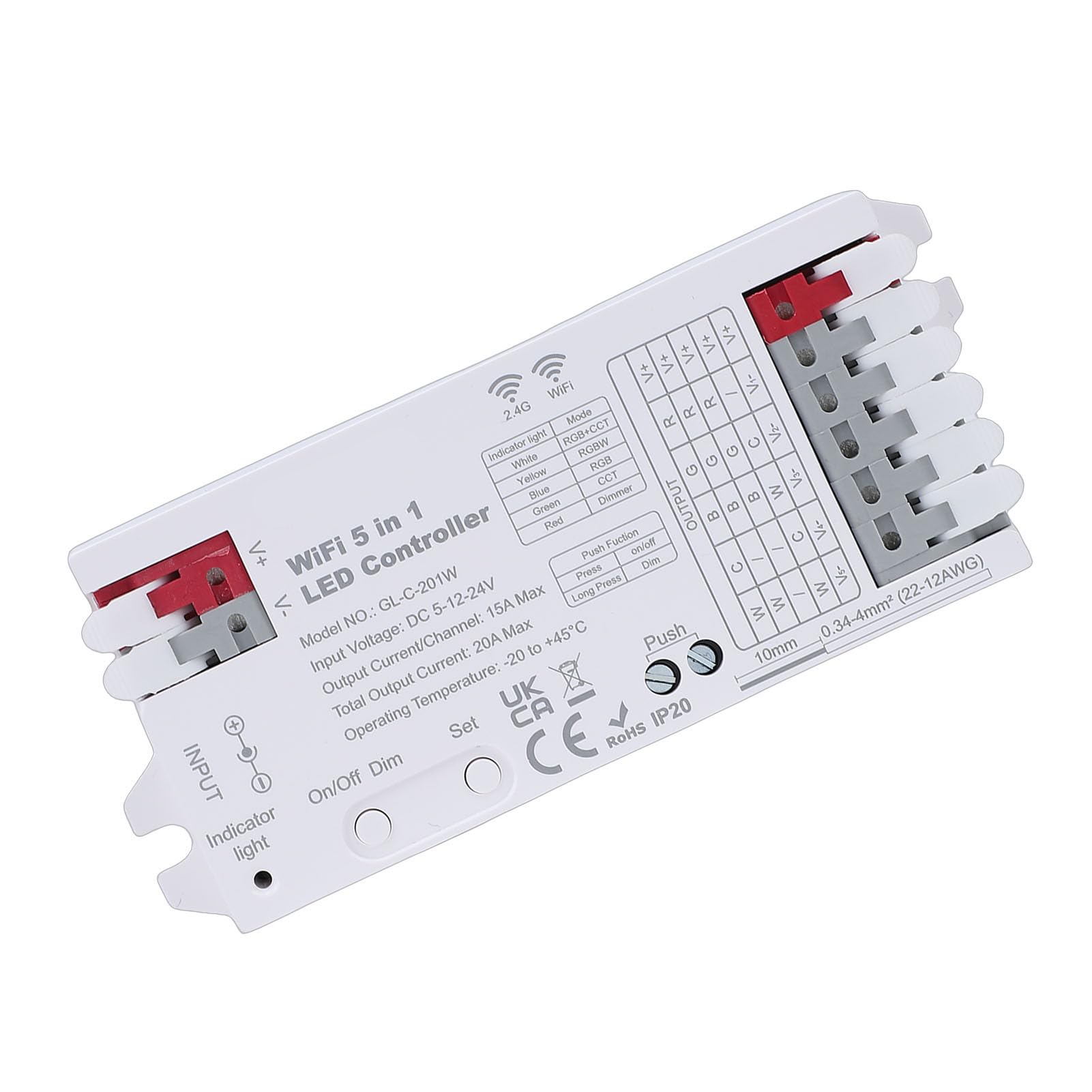 Controller Luce LED Smart WiFi Bluetooth Lampada Striscia 5 in 1 RGBCCT RGBW Dimmer 20A per Illuminazione Personalizzata