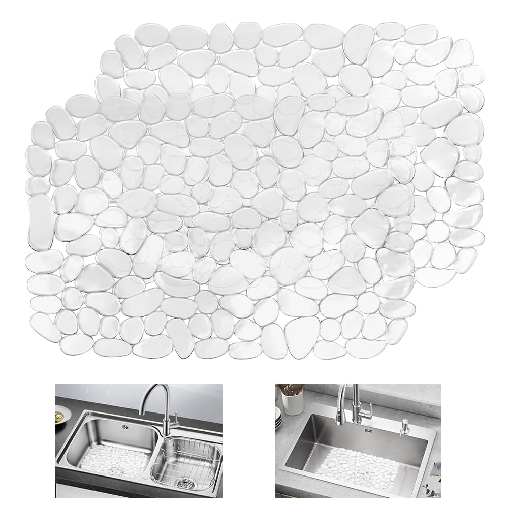 Kyygky Clear 2 Pcs Kitchen Sink Mat Pvc Sink Protector Non-Slip Sinks Drainer Mat Cuttable Fast Draining Mats, Cut To Size Draining Board Mats Pad For Stainless Steel Ceramic Porcelain Sinks 40X30cm