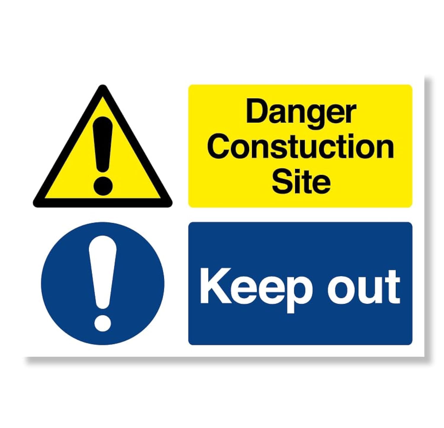 Punkcards - Danger Construction Site Keep Out, Safety Warning Sign, A2 594 x 420mm 3mm Foamex, White, 594mm x 420mm