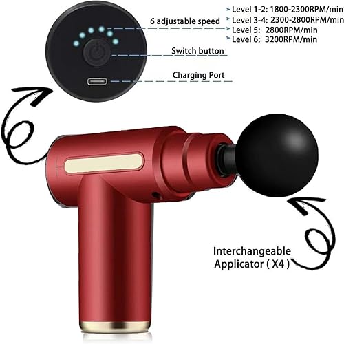 Miniatura 2 de Pistola de masaje, masajeador muscular de tejido profundo mejorado para aliviar el dolor, masajeador de percusión con 4 cabezales de pistola de