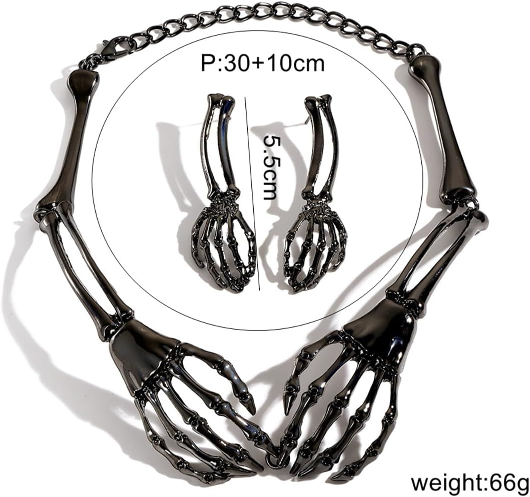 Halloween Necklace Earrings for Women Skull Hand Choker Necklace Skeleton Hand Earrings Gothic Punk Jewelry Set - Image 6
