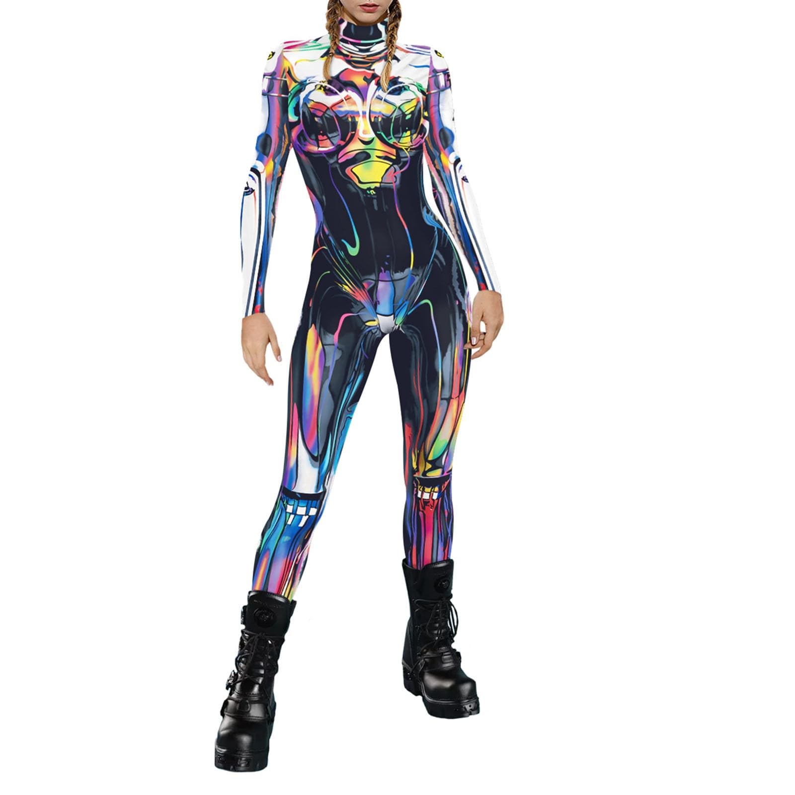 Générique Tunique d'halloween pour Femme Tech Print à Manches Longues, Motif Lumineux Haute visibilité, Tissu Stretch Respirant pour soirées costumées et fêtes