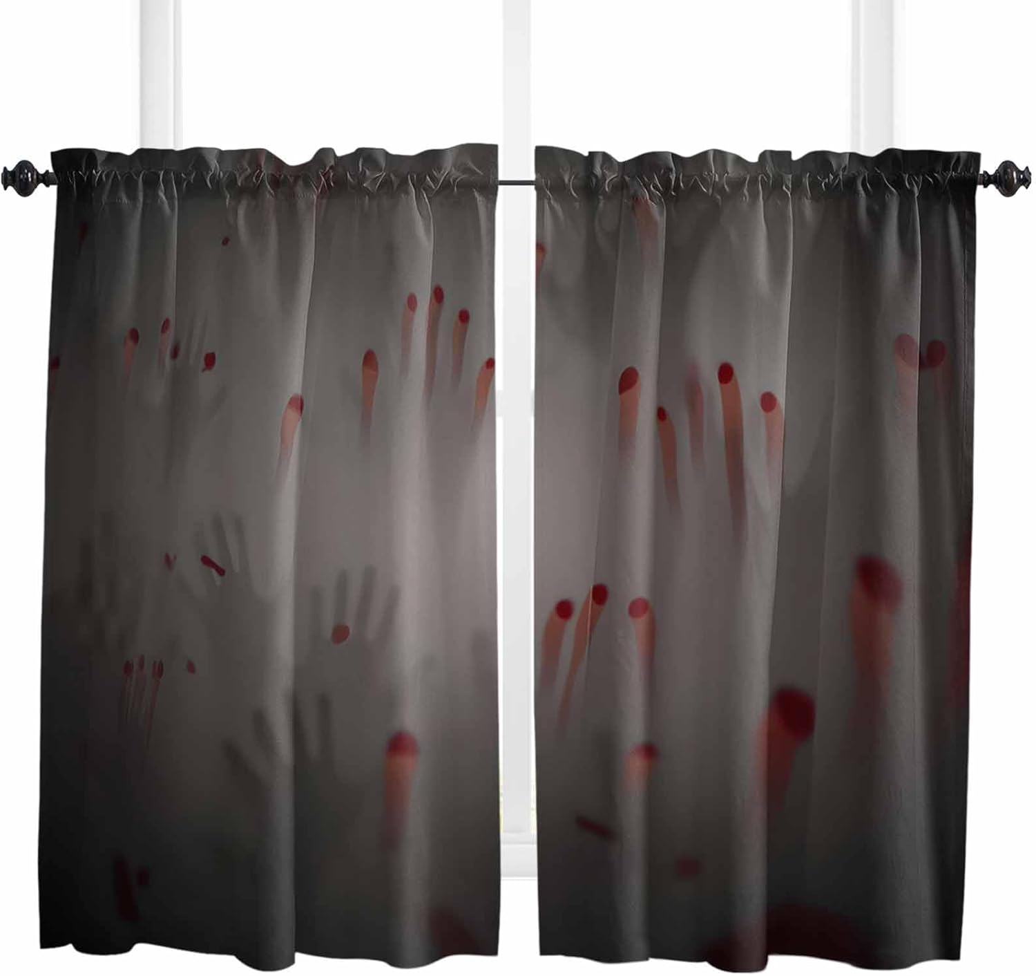 Halloween Kitchen Curtains, Spooky Horror Blood Hand Darkness Ghost Light Filtering Window Curtain Panels, 2Pcs Rod Pocket Window Treatments Set for Study Room Bathroom Bedroom 52x54 Inches