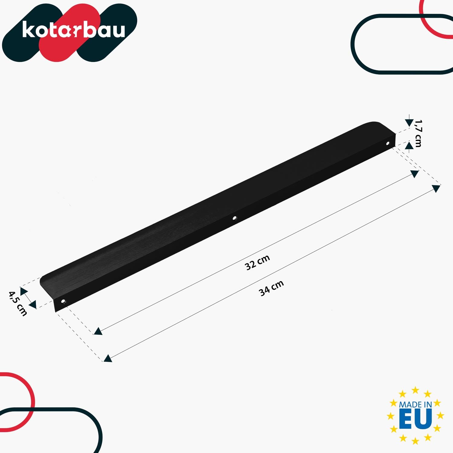 KOTARBAU ZnAl - Set di 6 maniglie per mobili, 340 mm, nero opaco, maniglie a vite posteriori, maniglie per cassetti, cucina, moderno