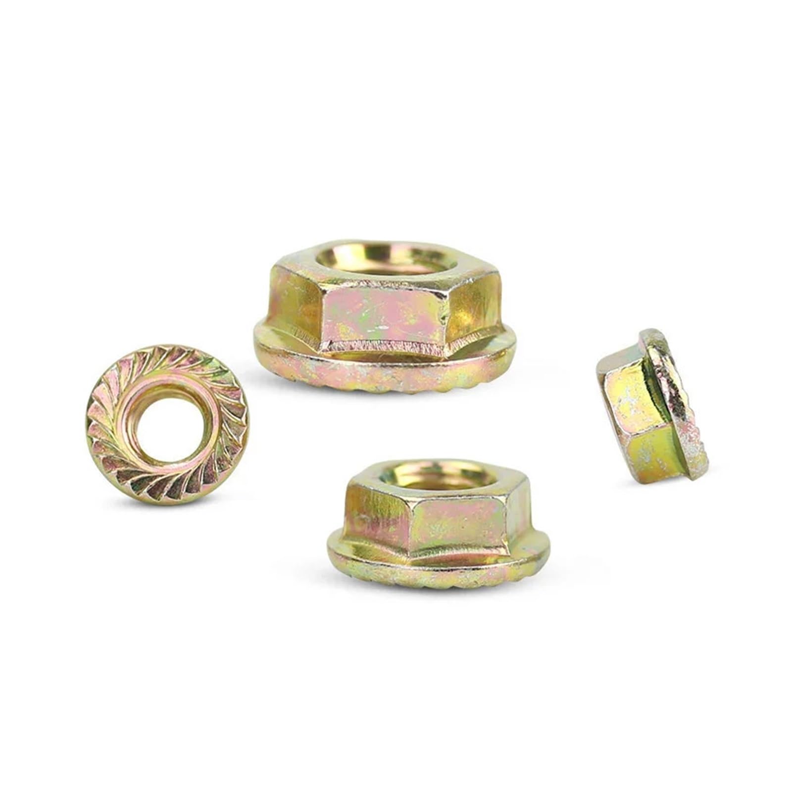 Dadi esagonali a Flangia dentellati, Dadi flangiati Spinlock esagonali seghettati in Acciaio al Carbonio zincato M3-M12(Color Zinc Plated,M6(20pcs))
