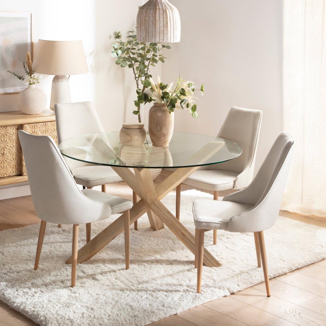 KLAST Silla de Comedor tapizada Beige con Pata Natural