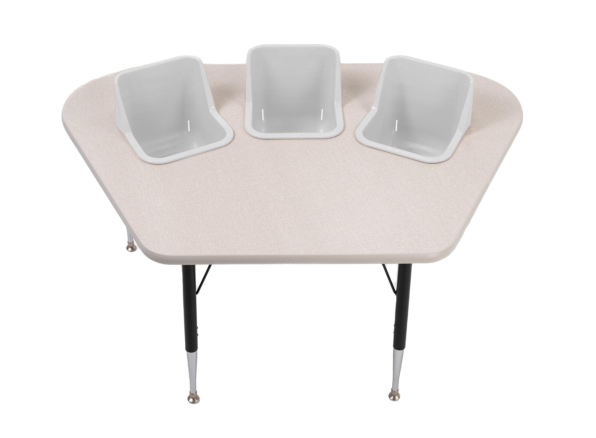 Toddler Tables 3-Seat Modular Feeding Table, Natural Linen Top, Yellow Seats