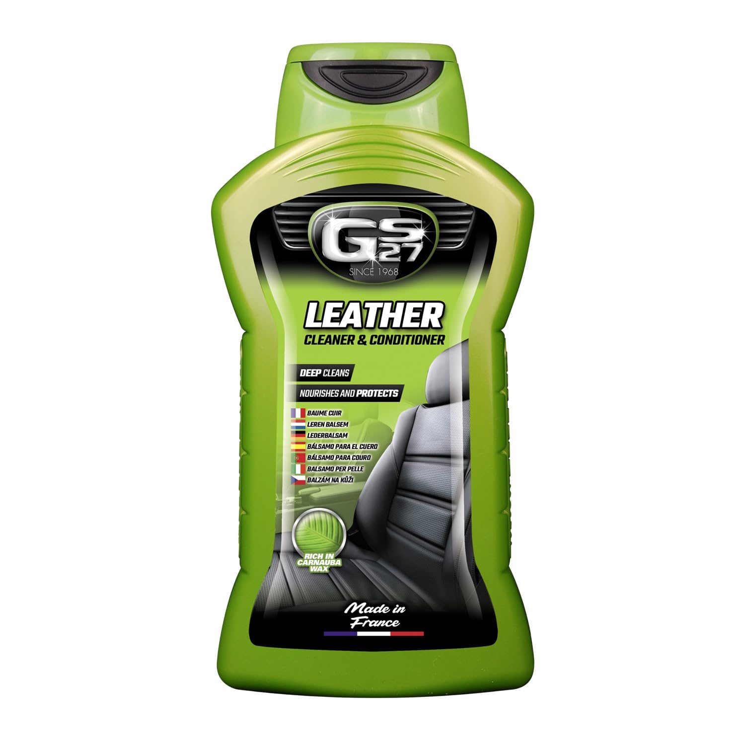GS27 - Bálsamo para Cuero de Coche - Cuidado del Cuero de Coche Natural, Tintado o de imitación - Protege e impermeabiliza - 375 ml