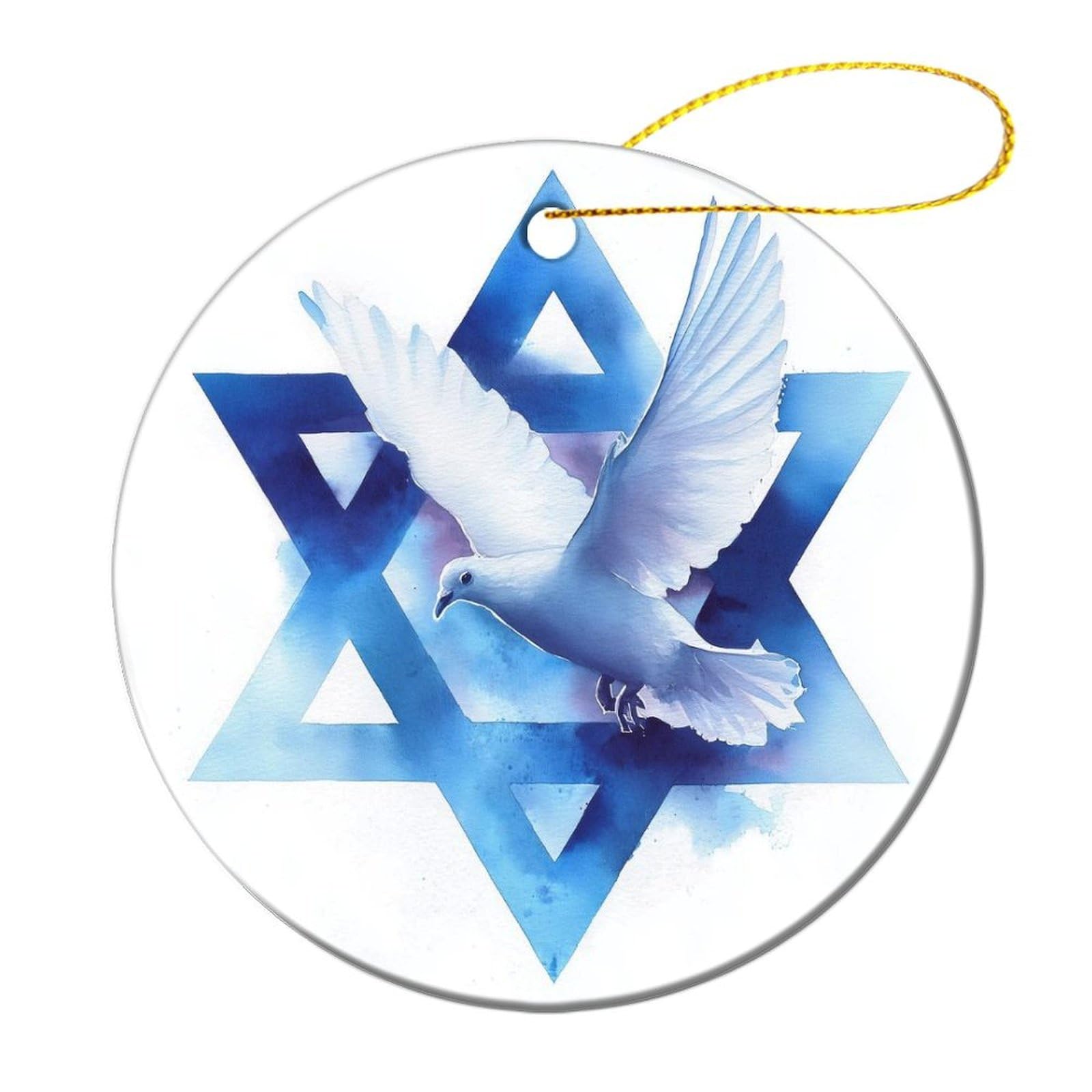 White Dove Flying Across The Star Minimalistic Christmas Tree Hanging Ornaments,2 Pieces, 7.2CM Round Double-Sided